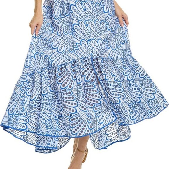NWT Charo Ruiz Ibiza "IRENE" M Embroidered Crochet Lace Dress Cotton White Blue - Picture 3 of 11